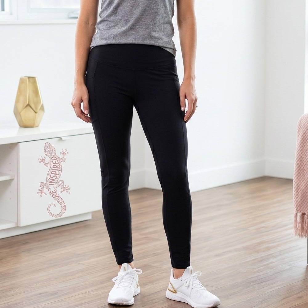 Yogalicious Womens Small Black High Rise Leggings‎ Side Pockets Yoga Workout